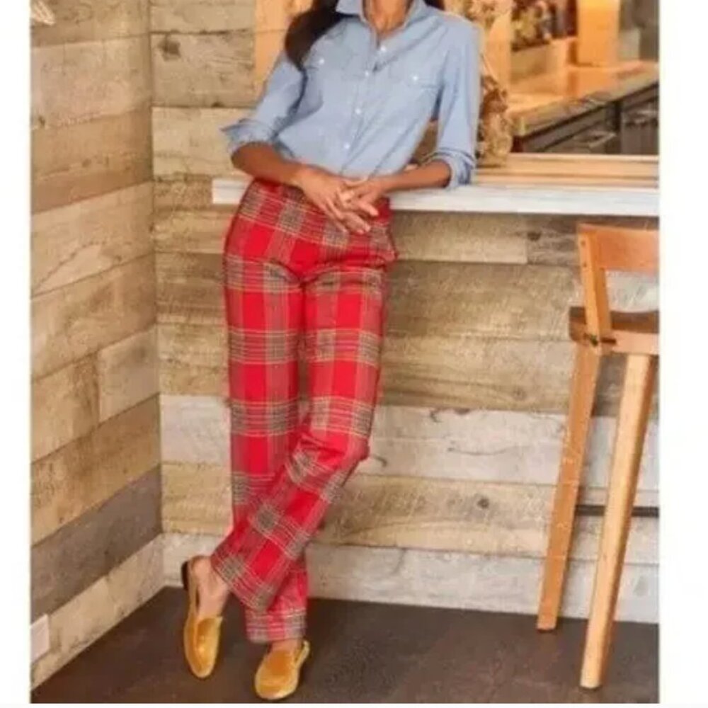 J McLaughlin Red Plaid Hattie Pants Size 2